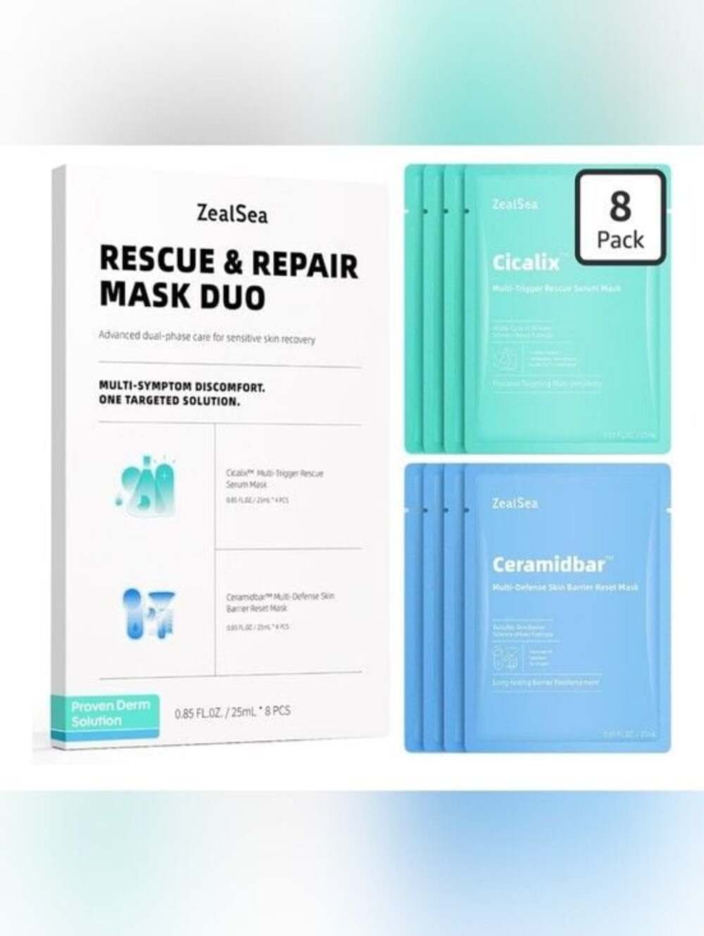 ZealSea Rescue & Repair Mask Duo 8-Pack Cicalix & Ceramidbar Sheet Masks